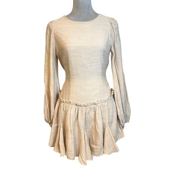 HYFVE Dresses & Skirts - Y2k Beige Mini Tiered Layered Dress S Tie Waist Summer Spring Party
